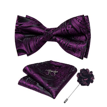 Шовковий крават-метелик DiBanGu з нагрудником та краватковою шпилькою. Комплект для вечірки, весілля, прому. Темно-фіолетовий колір