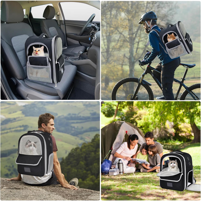 Рюкзак-переноска для котів та собак, чорний. Дихаючий рюкзак-переноска для маленьких та середніх тварин, ідеальний для подорожей, прогулянок, хатин та кемпінгу
