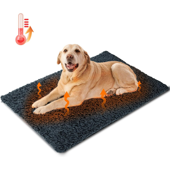 Self-Heating Blanket for Dogs & Cats, Pet Heating Mat Winter, Washable Heating Blanket for Dogs, Self-Warming Dog Mat Fluffy Warm, Thermal Blanket for Dogs Non-Slip, Gray, 115x70cm