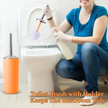 9-Piece Bathroom Accessory Set – Trash Can, Soap Dispenser Set, Soap Dish, Toilet Brush with Holder, Toothbrush Holder, Cup, Tray, Cotton Swab Holder, (Silver and Orange)