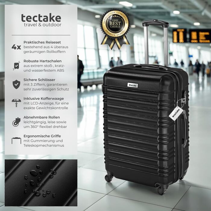 Набір валіз Tectake® 4 шт. з ABS-пластику, S-M-L-XL, з роликами, телескопічним ручками та замками, з ваговою та аксесуарами для валіз