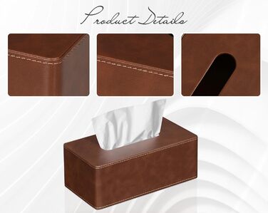 GOLRANLYE Cosmetic Tissue Box, 25×13.5×9.5 cm PU Leather Modern Tissue Box Rectangular for Bathroom Bedroom Dining Room Office and More (Brown)