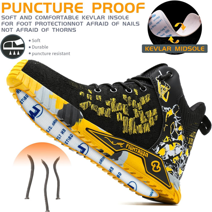 Черевики робочі чоловічі та жіночі, спортивні, з металевим носком, неслизькі, 37-46 EU, жовті