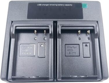 Зарядний пристрій EMOVERY USB-Dual для камер Kodak LB-070, PIXPRO S-1, AZ651, AZ652, AZ901 - 8.4V, 700mA, Micro-USB, Type-C, захист, LCD-дисплей