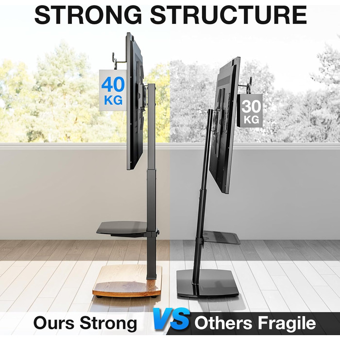 Підставка для телевізора Ttap 32-65 дюймів з дубом та скляною полицею, поворотна та регульована по висоті