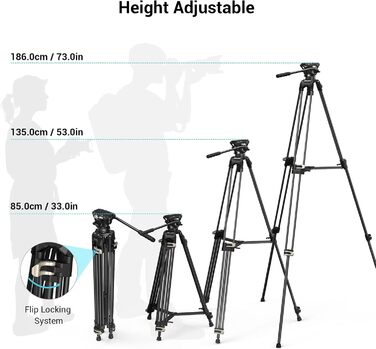 SMALLRIG Штатив відео, 186 см, для DSLR, Camcorder, камер, вантажопідйомність 8 кг - 3751B