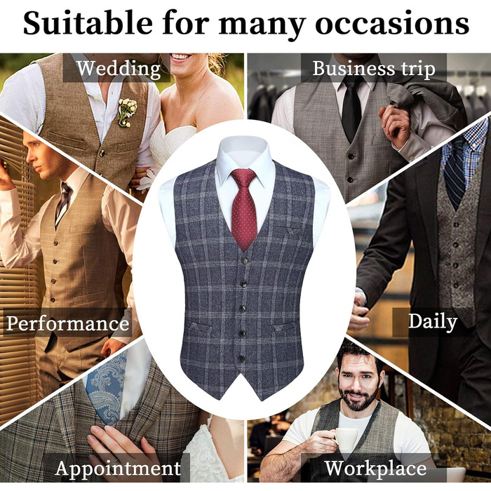 Чоловіча жилетка HISDERN в клітинку, формальна класична жилетка з бавовни, для весілля, в клітку 'Галстук', колір: коричневий