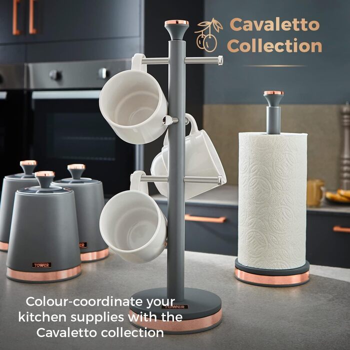 Tower T826132PNK Cavaletto Beaker Stand with Stainless Steel Stopper, Soft Base, Marshmallow Pink and Roségold (Grey and Roségold)