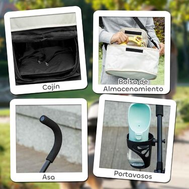 Візок для собак PawHut - блакитний, з регульованим козирком, складний, з подушкою, тримачем для чашок та кишенею для зберігання