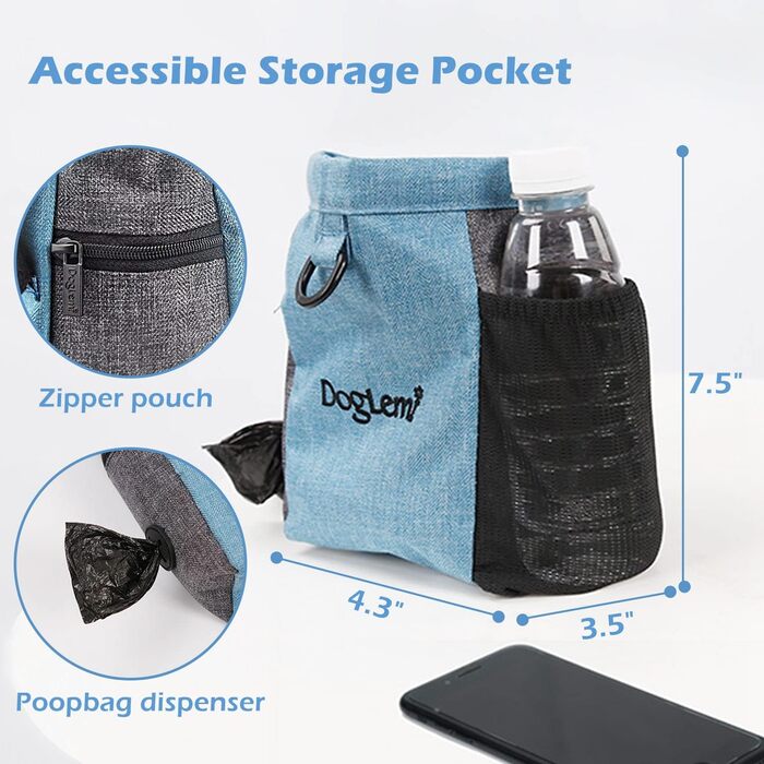 Футляр для ласощів для собак Leckerlibeutel з магнітною застібкою, регульованим шнурком та відділенням для відходів, водонепроникний, для тренувань та виховання (Блакитний)