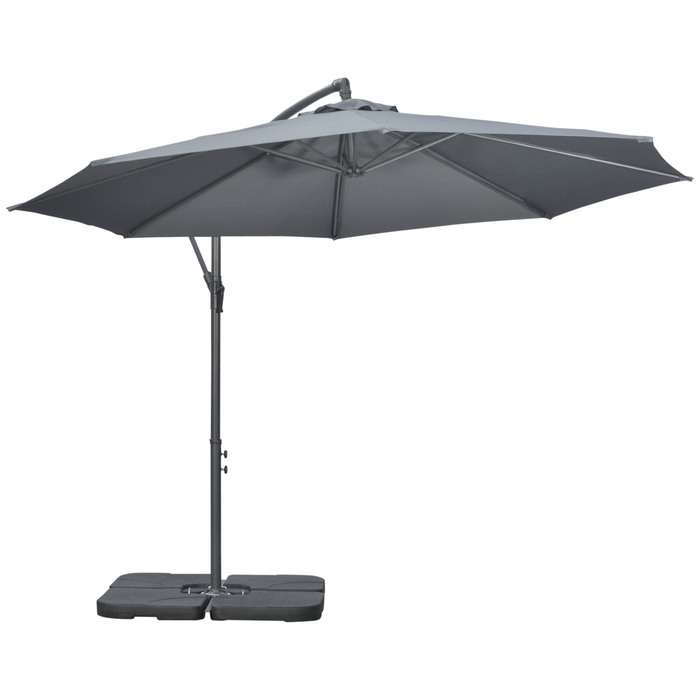 Outsunny Patio Umbrella Ø2.92 m with Hand Crank, Garden Umbrella including Weights & Canopy Cover, Steel Cross Base, Oxford Dark Grey
