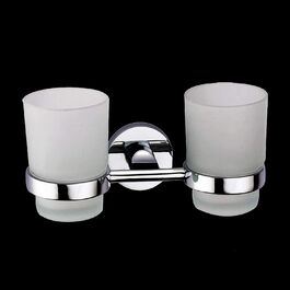 Double-Walled Glass Holder Toothbrush Holder Stainless Steel Double Wall Holder with 2 Glass Cups