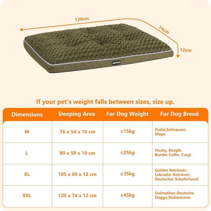 Ортопедичне ліжко для собак, килимок для собак з двоярусною конструкцією, миється, знімний кошик, 90 см для собак маленьких та середніх порід (120 x 74 x 12 см, оливковий)