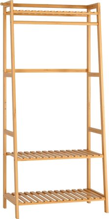 FOREHILL Clothes Rack with Shelves Coat Rack Bamboo Clothes Rail with Anti-Tip Device for Clothes Shoe Shelf Bags 164x70x42cm