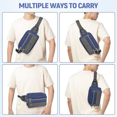Чоловіча/жіноча поясна сумка на пояс з 7 кишенями на блискавці для спорту, фітнесу, бігу, велоспорту, подорожей та кемпінгу, блакитна