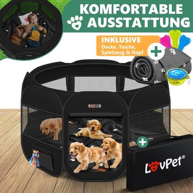 LOVPET® Foldable Pet Playpen with Bowl & Fleece Blanket - Indoor/Outdoor Dog & Cat Enclosure - Pop-Up Oxford Fabric