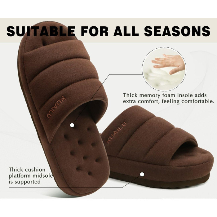 Чоловічі домашні тапочки KuaiLu, стильні, з м'якою устілкою з піною пам'яті, з цупкою гумовою підошвою, для дому та вулиці (темно-коричневі, 43 EU)