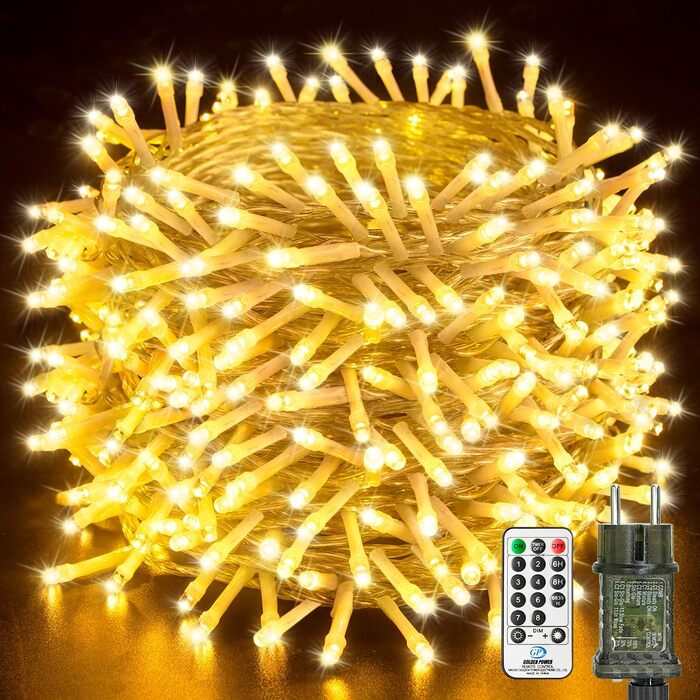 Льо́нточна гірлянда BTfarm 20M з 200 LED, для дому та саду, з пультом, таймером, IP65, тепле біле світло, 20 метрів