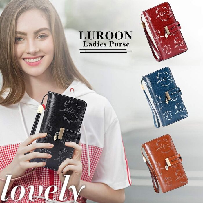 LUROON Wallet for Women Large with Many Compartments, Leather Wallet for Women Large with 24 Card Slots, RFID Women's Wallet Long Wallet for Women with Phone Pocket and Zipper