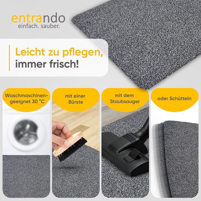 Килимок Entrando 40x60 см - для дому та вулиці - бавовна - неслизький, миючий, міцний - під двері - для входу, тераси, балкону (сірий)