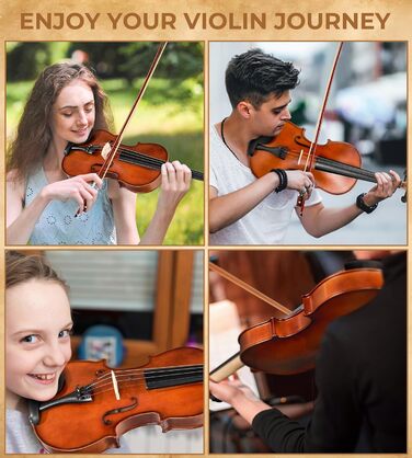 Скрипка Vangoa 4/4 з масиву дерева, набір для початківців, акустична, з кейсом, підставкою, смолою, струнами, інструкцією, демпфером, наклейками для нот, для дорослих, дітей та підлітків