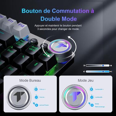 Механічна ігрова клавіатура TECURS бездротова 80% TKL з підсвічуванням, Red Switch, QWERTZ, для ПК, ноутбука, Windows, чорно-біла