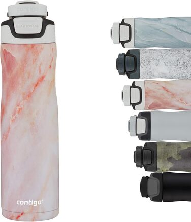 Contigo Autoseal Chill Stainless Steel Water Bottle with Autoseal Technology, Insulated Bottle Keeps Drinks Cold for Up to 28 Hours, Leak-Proof, BPA-Free, 720 ml (Rose Quartz)