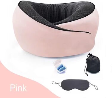 Подушка для шиї Rose - ергономічна, з піною з пам'яті, для подорожей, з маскою для очей та навушниками, рожева