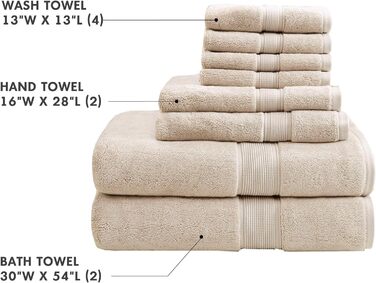 Madison Park GSM 100% Cotton Piece Luxury Absorbent Hotel Bath Towel Set, 800 g/m², 100% Cotton, Blush, Assorted Sizes