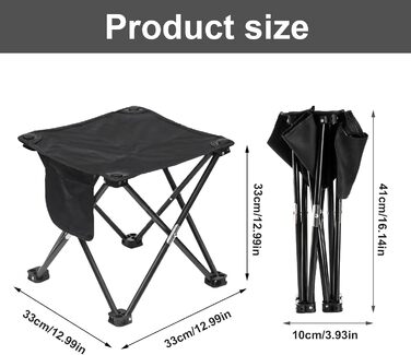 Зручний складаний стільчик для кемпінгу та відпочинку на природі, 33 см, чорний