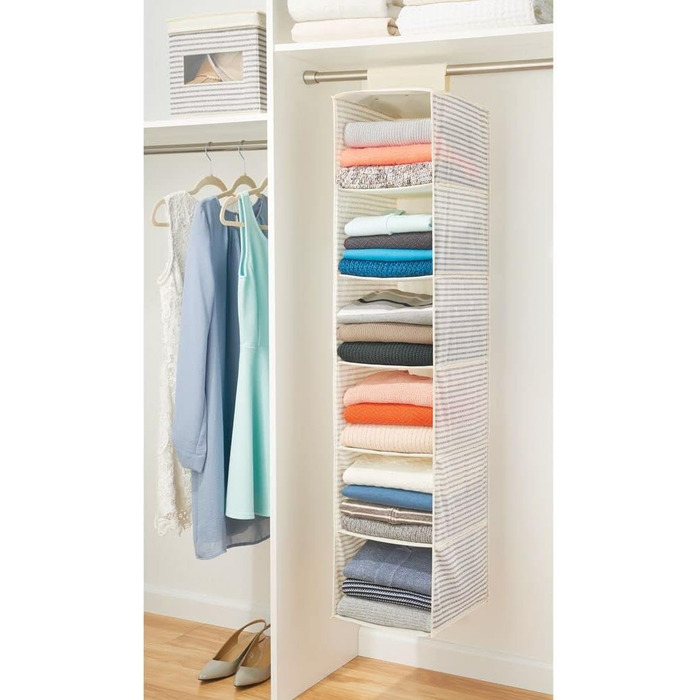 Тканинний підвісний шафа mDesign – 6 полиць – сірий та чорний колір, ідеально для одягу, ременів, клатчів