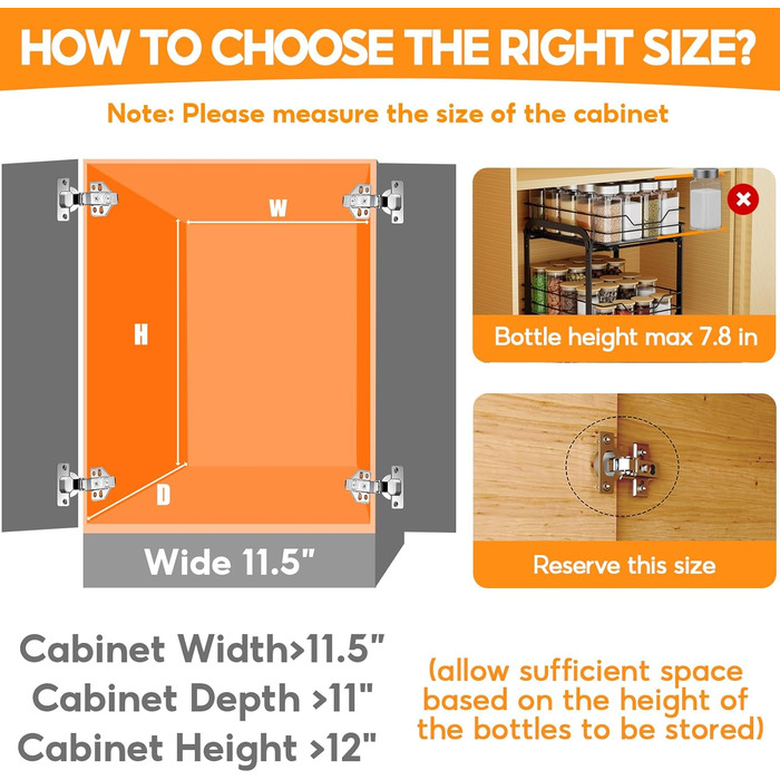 Висувна полиця для спецій на 2 яруси, регульована по висоті, органайзер для кухонної шафи, стояча полиця для спецій, висувна полиця для спецій з наклейками для кухні та робочої поверхні, L26*B23*H23cm (L26xB29xH23cm)