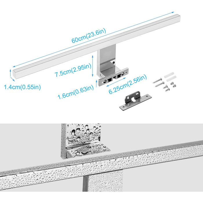 Azhien LED Mirror Light Bathroom 10W 820LM 60cm Neutral White 4000K, Slim 14mm Width 3in1 Mounting IP44 230V Wall Light Mirror Lamp 600mm, No Flickering Bathroom Cabinet Mirror Lights