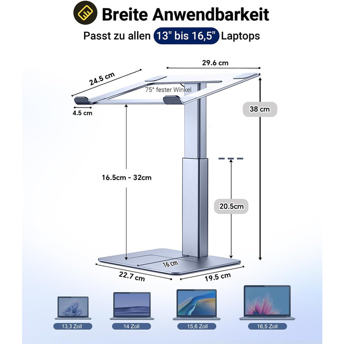 Регульований підставка для ноутбука: для офісу, дому, DJ-контролера. Підходить для MacBook та ноутбуків 13-16.5 дюймів. Сірий колір.