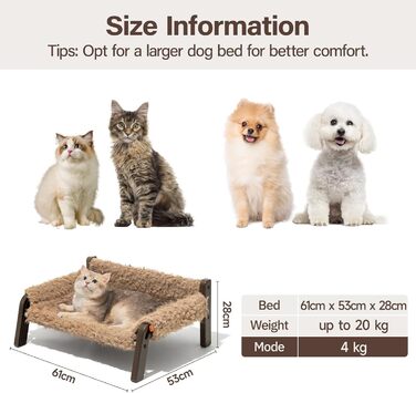 MEWOOFUN Dog Sofa Dog Bed Elevated - Dog Beds for Small and Medium Dogs with Non-Slip Bottom, Breathable Puppy Bed with Removable Cushion, Cat Sofa 61 x 53 x 28 cm, Brown