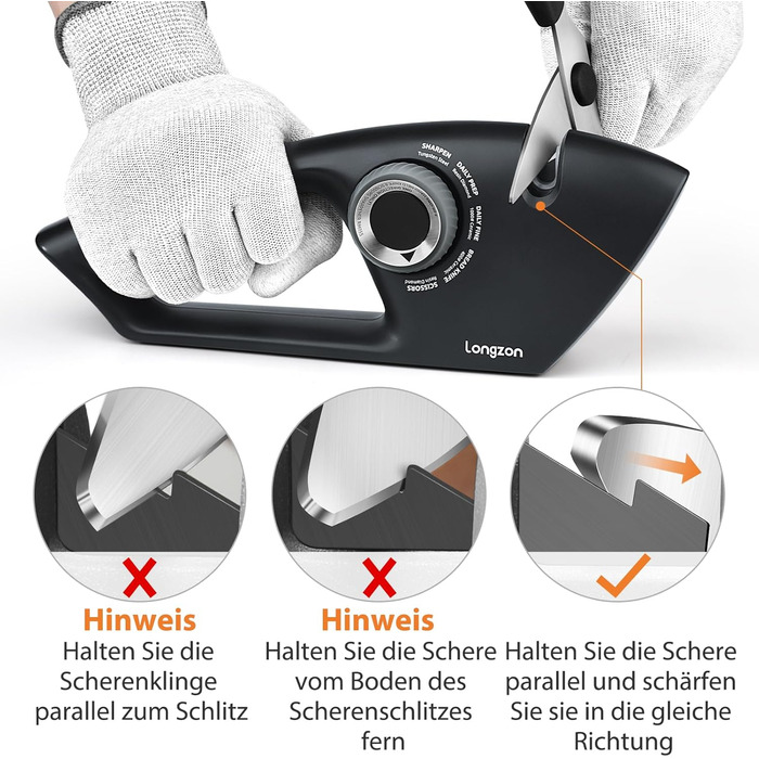Точилка для ножів Longzon 5-в-1 з регулюванням, антиковзаючі рукавички, для сталі та зубчастих ножів
