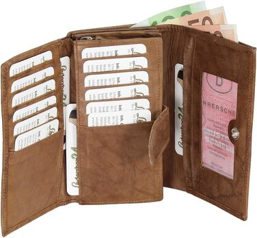 Ledershop24 RFID Women's Leather Wallet, Women's Cardholder, Women's Purse - Long Natural Leather - Gift Set + Exclusive Key Chain