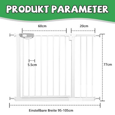 Захист для сходів SUBTLETY без свердління: сітка для дітей, собак, безпечне огородження для дитячих кімнат (ABS-пластик, сталь, білий, 95-105 см)