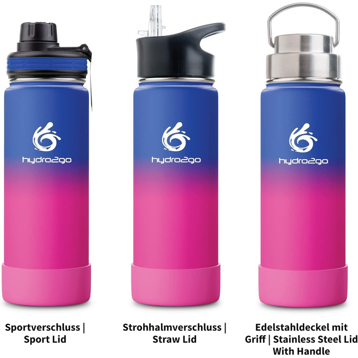 Stainless Steel Water Bottle – BPA-Free Thermo Bottle for Kids, School, Sports & Outdoors – Keeps Drinks Hot up to 12H and Cold up to 24H – Includes 3 Drinking Caps – (Passion, 530 ml)