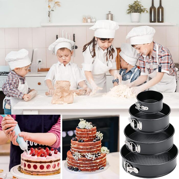 Набір форм для випічки Amzeeniu Springform (4 шт.) 12/18/22/26 см, професійні, круглі, знімний дно, антипригарне покриття, для пирогів, піци та кішів, з вуглецевої сталі