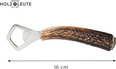 Bottle opener made of stag horn, with a handle made of genuine horn, traditional-style capsule opener, silver-plated decorative cap with edelweiss motif, ideal for traditional dress enthusiasts and hunters, as well as for a rustic home.