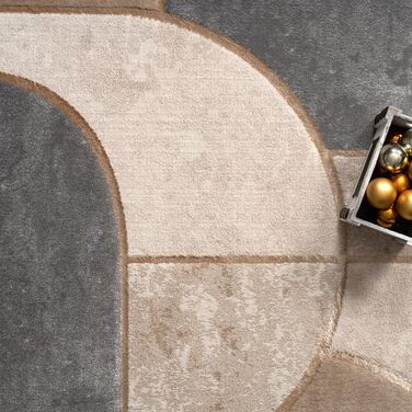 Килимок для вітальні TT Home з коротким ворсом, геометричний дизайн, абстрактний стиль, сірий та темно-кремовий, 80x150 см