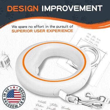 Висувна поводок для собак, ручне кріплення, 3 м, 360°, без перекручувань, з тримачем для пакетів для екскрементів, для середніх та маленьких собак (Помаранчевий/Білий)