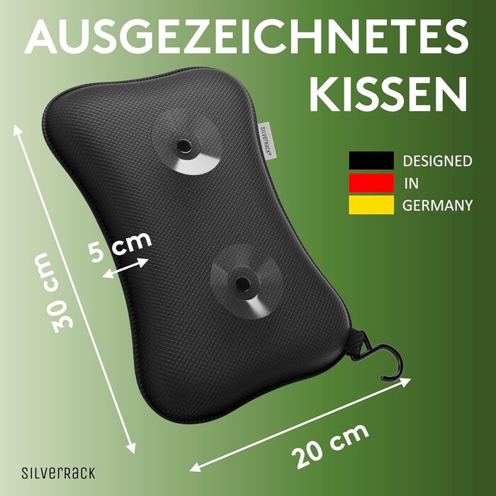 SilverRack Bathtub Pillow MEDIUM-SOFT [3D] - Neck Pillow for Bathtub with Suction Cups as Bathtub Accessory - Pillow for Bathtub - Bath Pillow with Ergonomic Fit (Black Small)