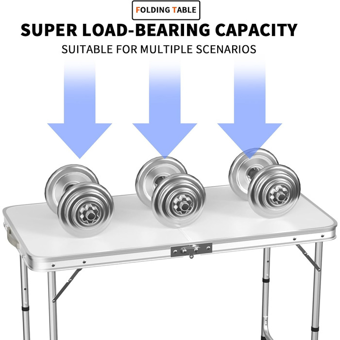 Складний алюмінієвий стіл для пікніка, кемпінгу, саду та вечірок 120x60x70 см, регульована висота