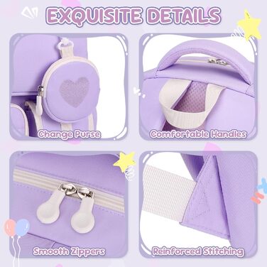Шкільний рюкзак для дівчаток 1-5 класів з милим гаманцем, стильний рюкзак у школу для дітей та підлітків, ідеальний для школи та подорожей (фіолетовий)