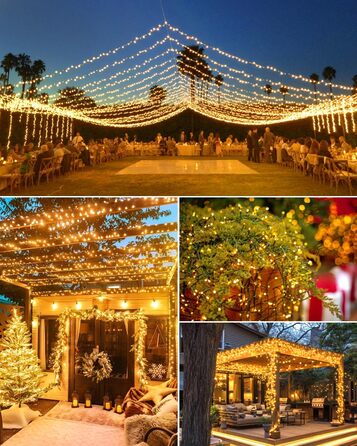 Сонячна гірлянда для зовнішнього використання, 120 LED, холодне біле світло, 8 режимів, для саду, двору, тераси, весільної декорації (5м, тепле біле світло)