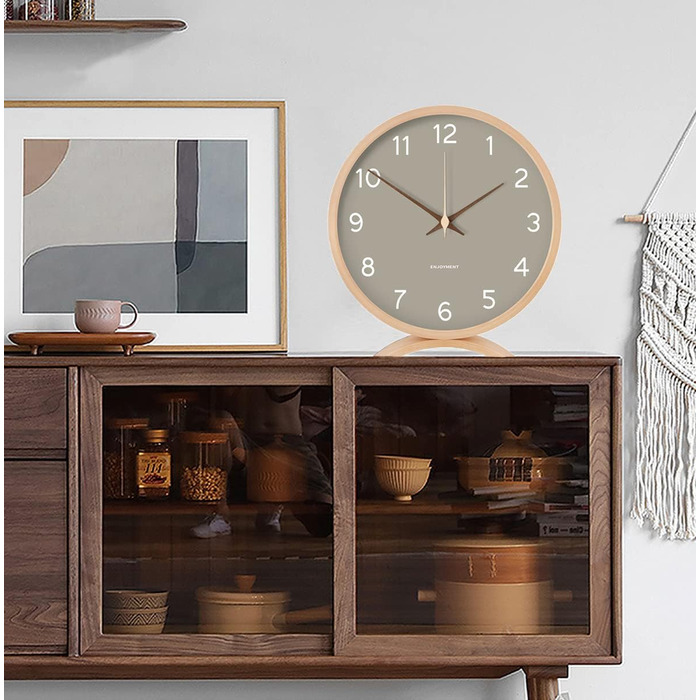 Maxspace Table Clock Analog, 21cm Wood Battery-Powered, Silent (No Ticking) for Bedroom Office Living Room Decor Modern