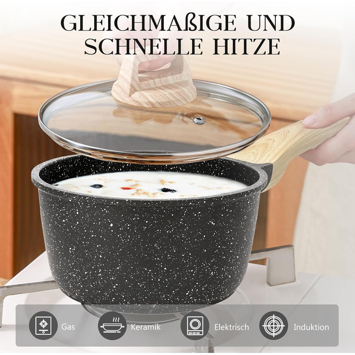 Набір кухонного посуду GiPP з кришкою, антипригарне покриття з кераміки, набір каструль та сковорідок для всіх типів плит, (сірий, 14-ти частинний)