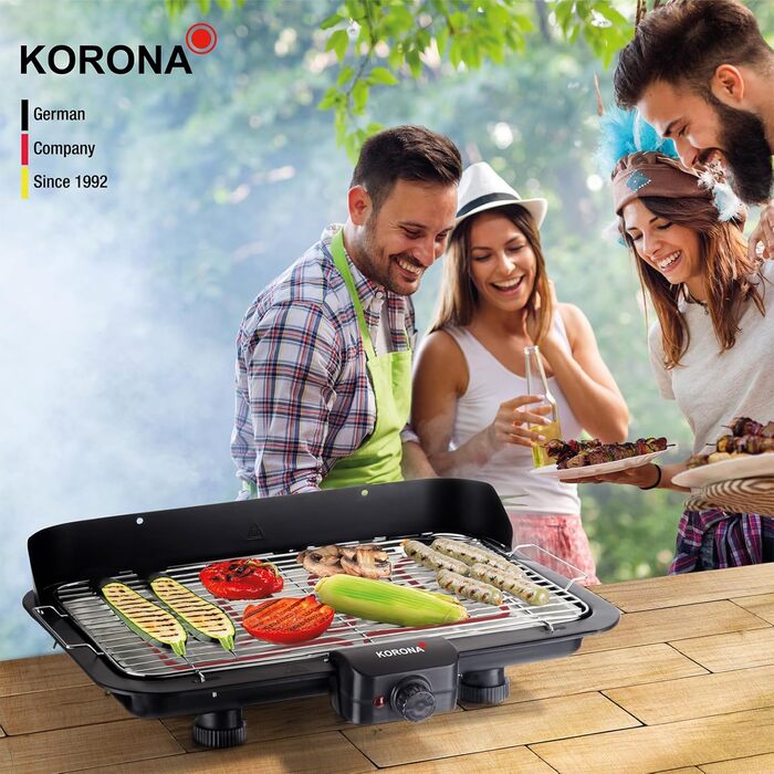 Електричний гриль Korona 46221 з XXL-решіткою 51x30 см, 2200 Вт, вітрозахист, терморегулятор, настільний